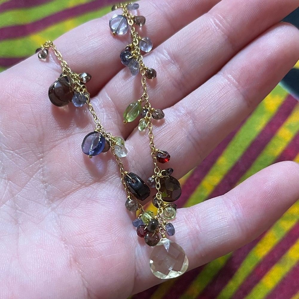 Gold Vermeil Sterling Silver 925 Faceted Gemstone Beaded Necklace - Picture 9 of 9